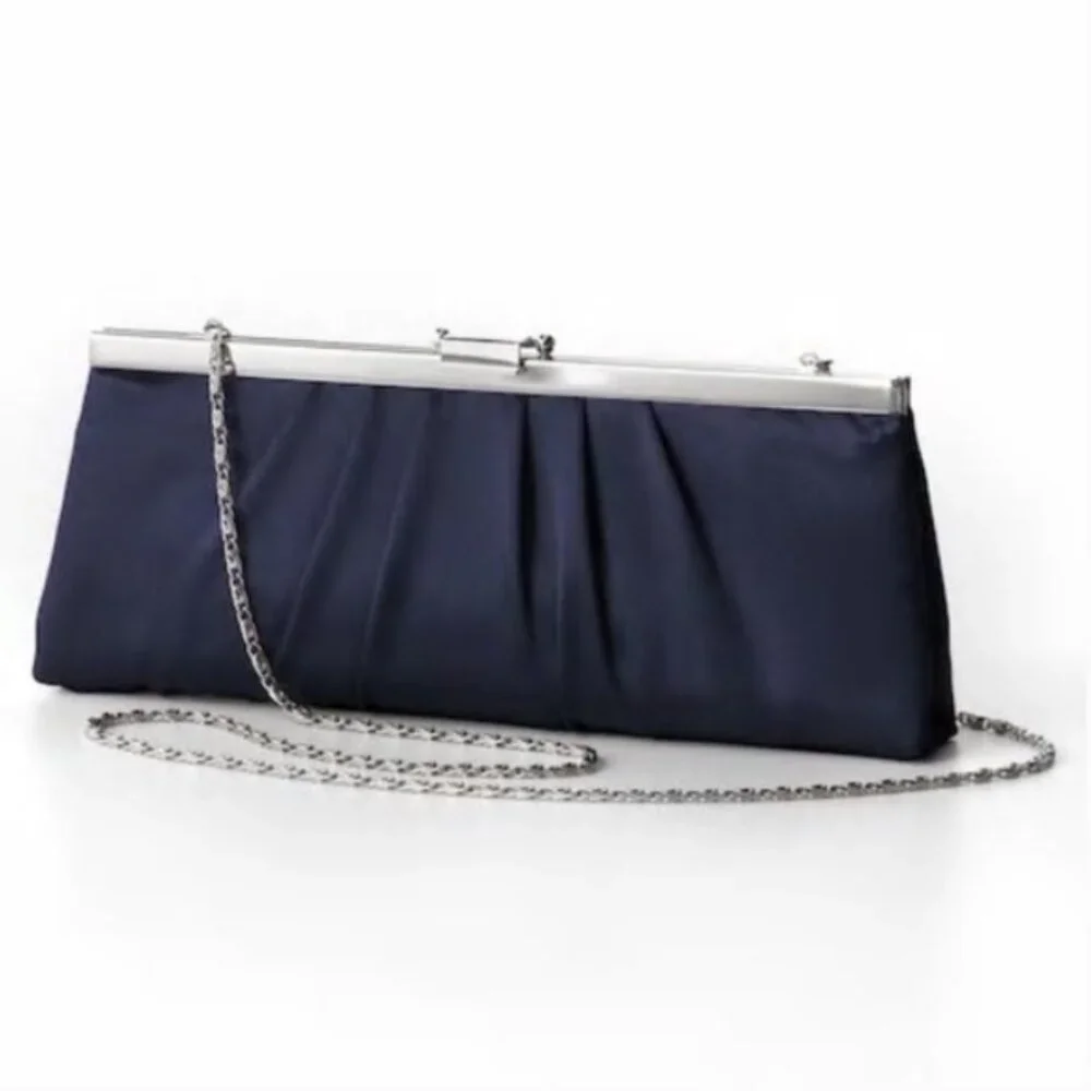 Jessica McClintock black pleated satin convertible clutch evening purse